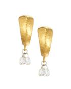 Delicate 24k Dew Drop Hoop Earrings W/ Diamond Trio