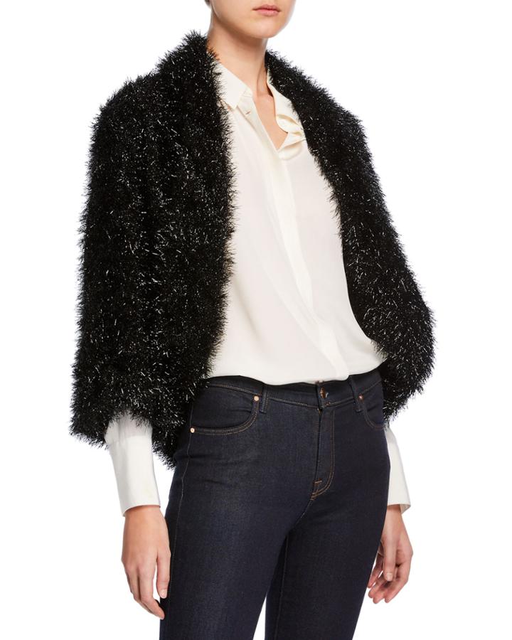 Metallic Faux-fur Open-front Jacket