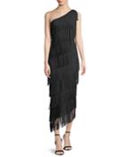 Lula Tiered Fringe One-shoulder Gown