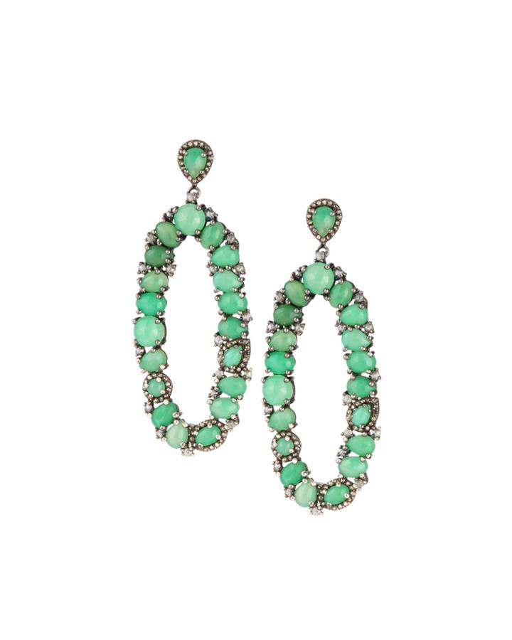 Bavna Open Oval Chrysoprase & Diamond Double-drop Earrings, Women's,