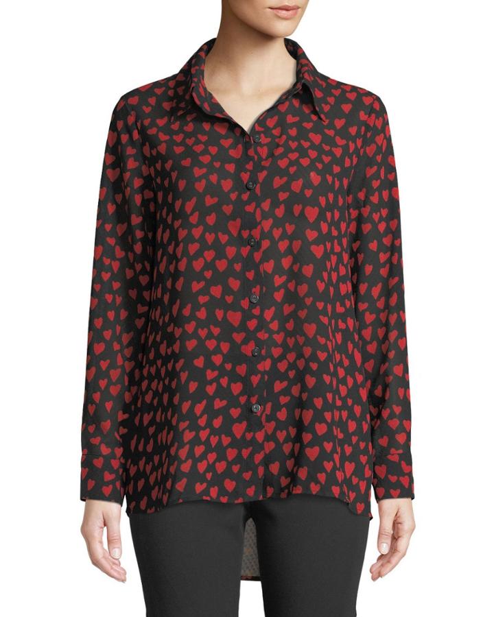 Heart Print High-low Blouse