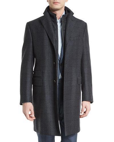 Id Classic Plaid Card Coat, Charcoal