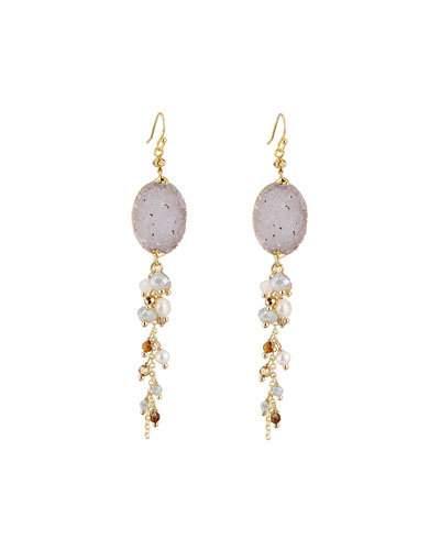 Long Beaded Druzy Dangle Earrings