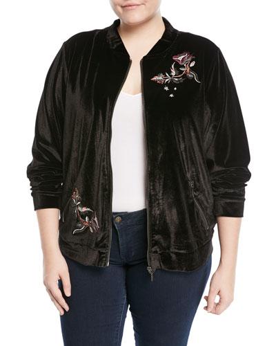 Embroidered Velvet Bomber Jacket,