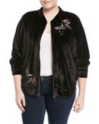 Embroidered Velvet Bomber Jacket,