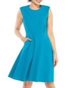 Sleeveless Fit-and-flare Stretch-cady Dress W/ Pockets