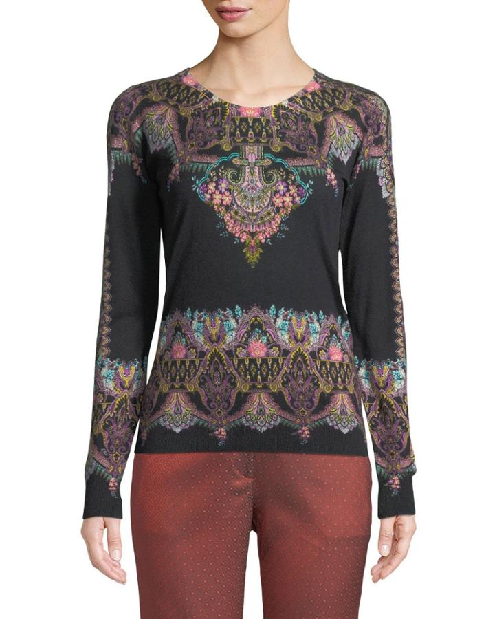 Chain-paisley Silk-cashmere Crewneck