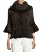 Knit Fur Bell-sleeve Poncho, Brown
