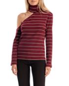 Chrissy Cold-shoulder Striped Turtleneck Top