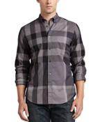 Fred Large-check Sport Shirt, Charcoal