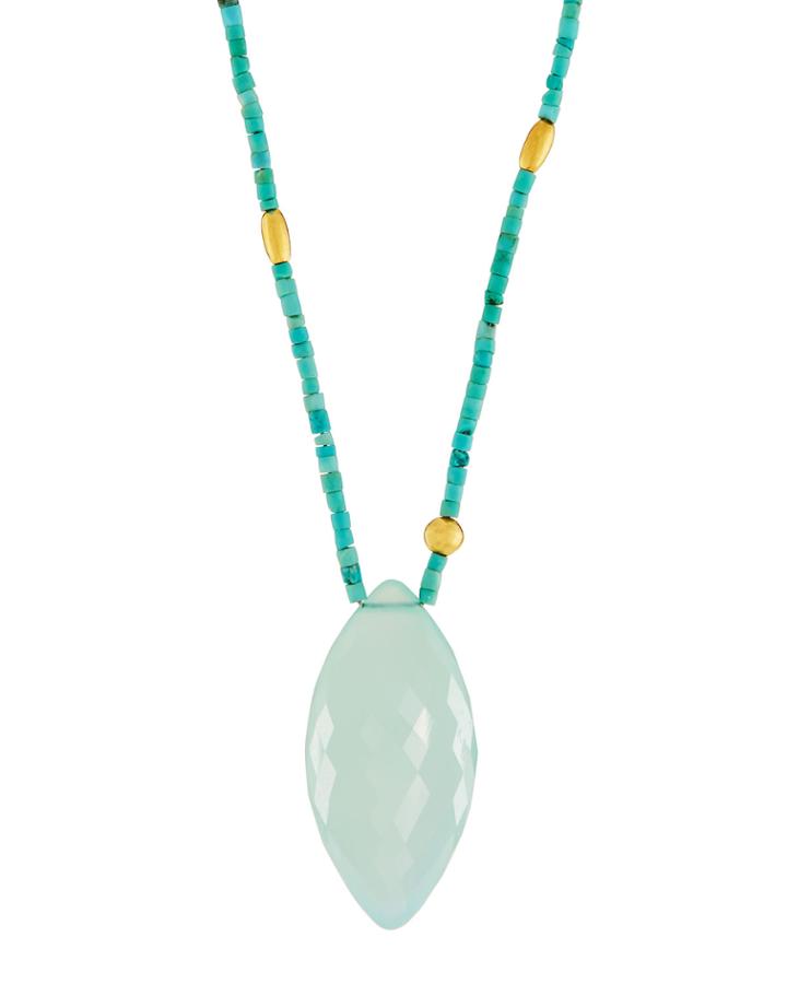 24k Chalcedony Beaded Pendant Necklace