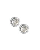 Delicate 18k White Gold Diamond Pave Small Button Earrings
