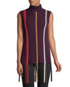 Sleeveless Turtleneck Sweater With Braided Details