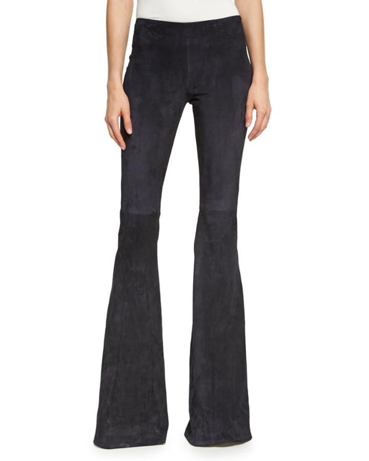 Suede Low-rise Flare-leg Pants, Black