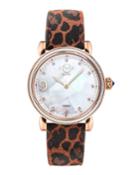 Ravenna Diamond Swiss Watch With Animal-print Suede Italian Leather, Orange