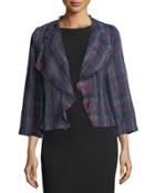 Waterfall-front Plaid Jacket