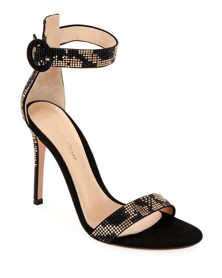 Embellished Suede Ankle-strap
