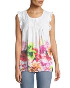 Pleated-front Floral Blouse