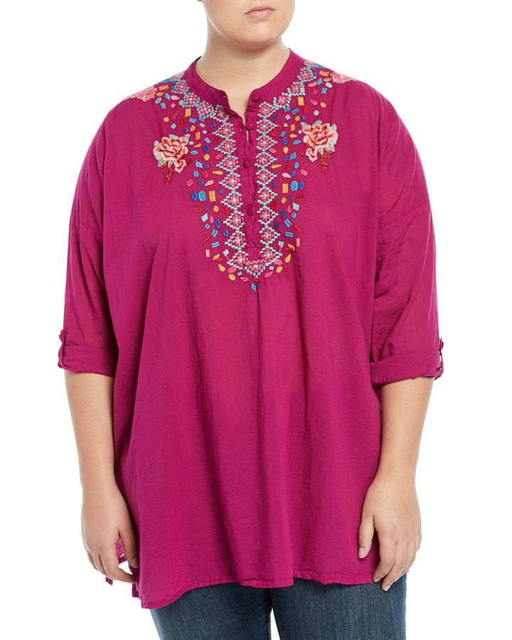 Gemstone Embroidery Long-sleeve Blouse,