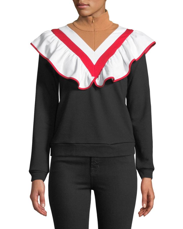 Ruffle Zip-front Turtleneck