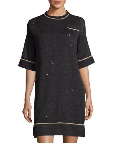 Silk-blend Diamond Pocket Dress, Dark Gray