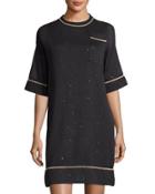 Silk-blend Diamond Pocket Dress, Dark Gray