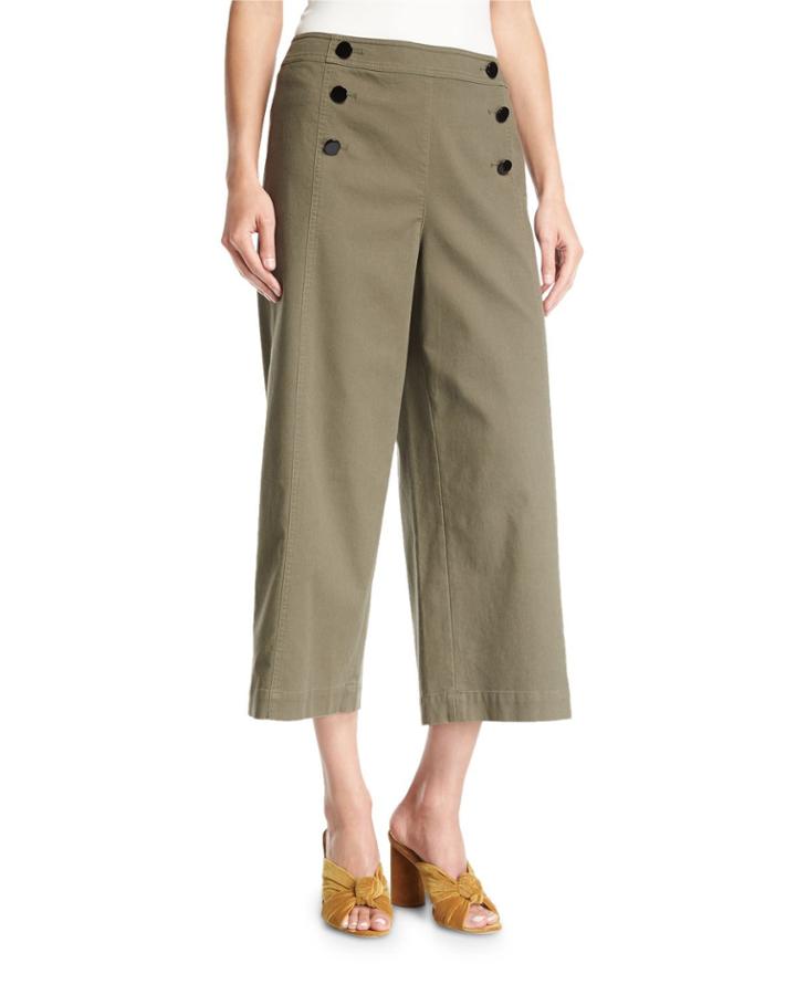 Cropped Wide-leg Military Cotton Pants