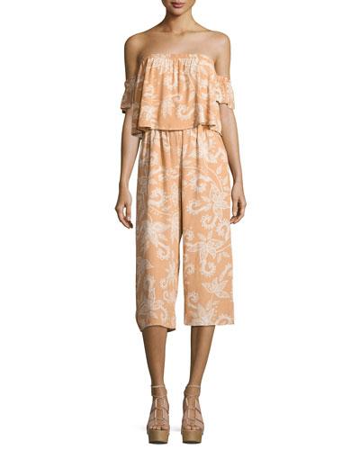 Nusa Dua Off-shoulder Printed Jumpsuit, Orange Pattern