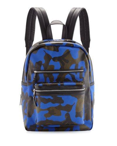Danica Large Leather Backpack, Blue Camo