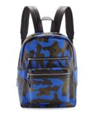 Danica Large Leather Backpack, Blue Camo