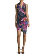 Sleeveless Floral-print Faux-wrap Dress