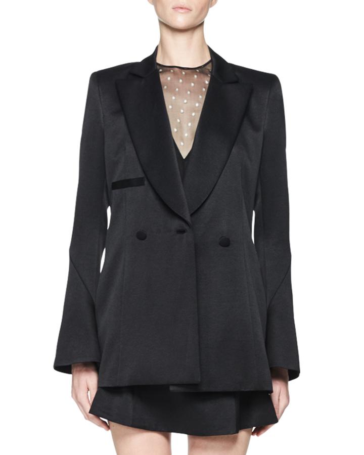 Tosca Satin Bell-sleeve Jacket, Black