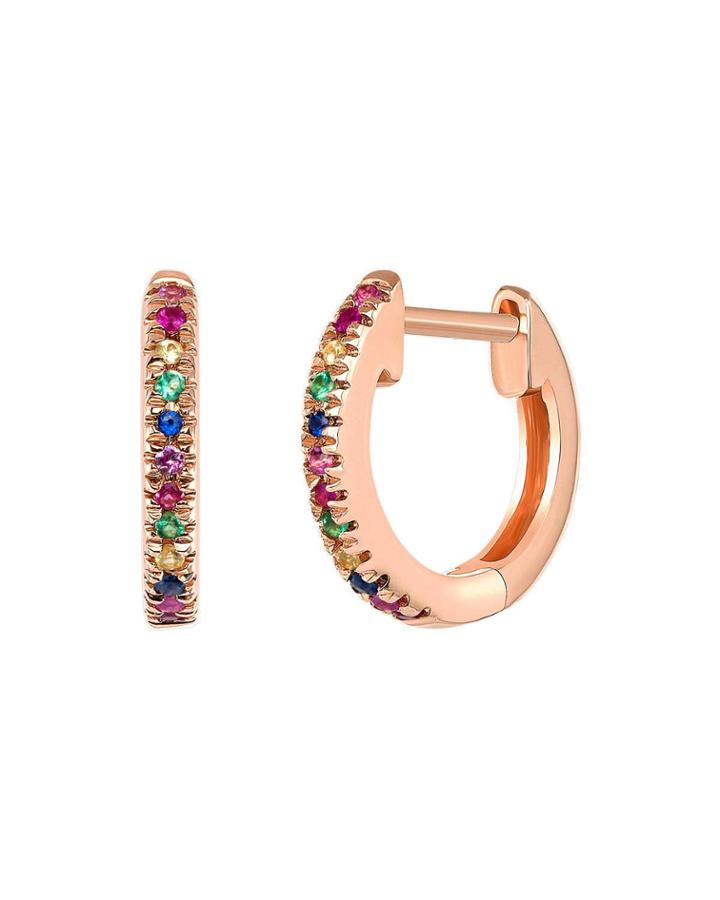Rainbow Huggie Hoop Earrings, Rose Gold