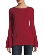 Pleated Bell-sleeve Boat-neck Cashmere