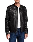 Men's Leather Mock-neck Racer Jacket