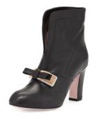 Bow Split-front Leather Bootie, Black (nero)