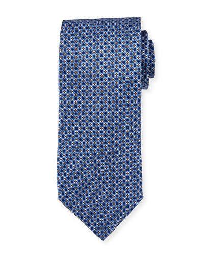 Micro Silk Printed Tie, Blue