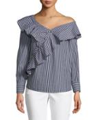 Asymmetric Ruffle-front Button-down