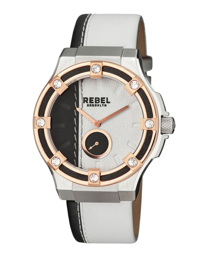 44mm Flatbush Watch W/ Leather Strap, Black/white