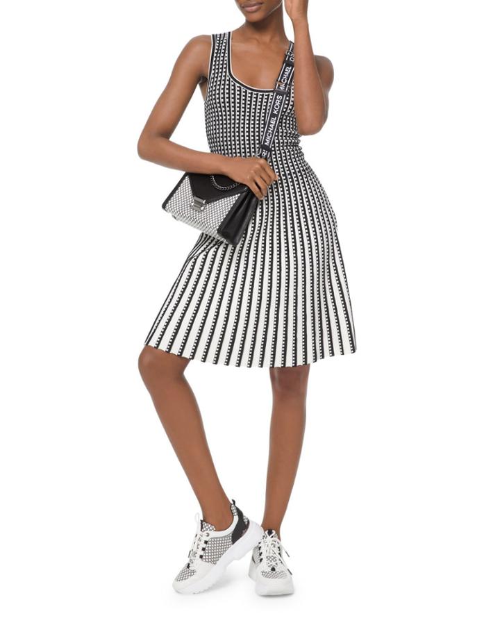 Geo Grid Pleated Sleeveless Dress