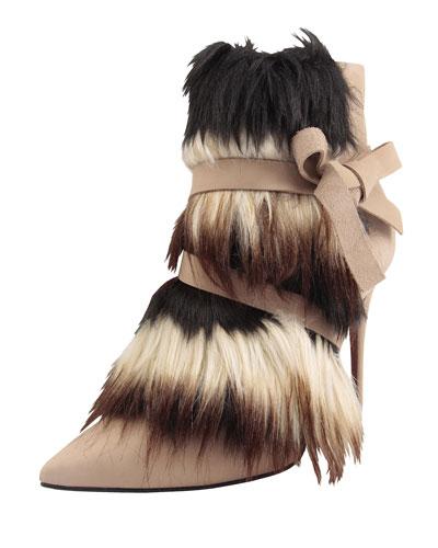 Farrah Suede Fur-trimmed Bootie, Beige