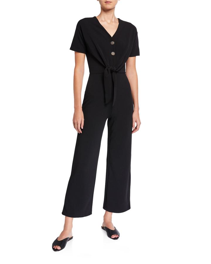 Button Down Front Tie Jumpsuit