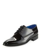 Tux-striped Patent Leather Dress