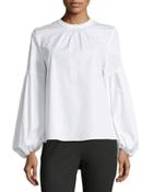 Ruffle-neck Balloon-sleeve Blouse