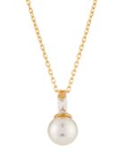 18k Pearly Pendant Necklace W/ Cubic Zirconia