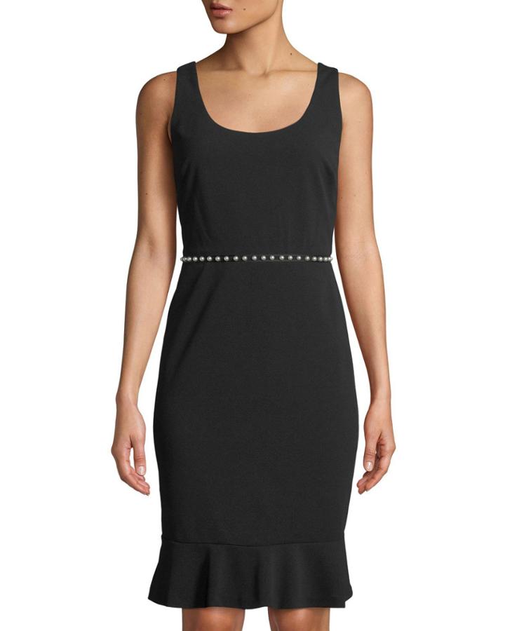 Sleeveless Flounce-hem Pearly-waist