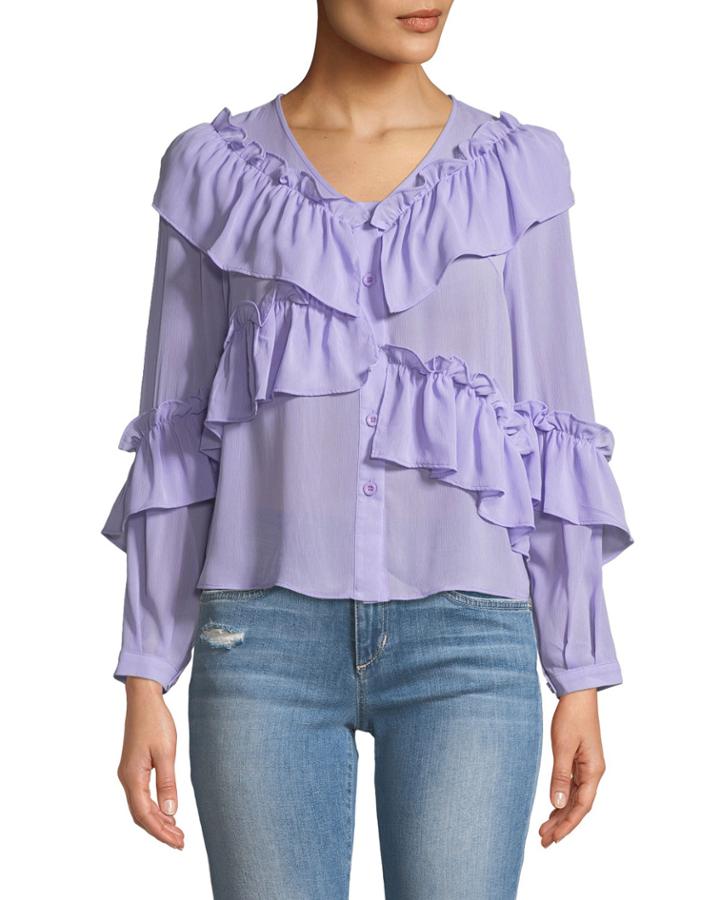 Asymmetric Frilled Button-front Blouse