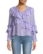 Asymmetric Frilled Button-front Blouse