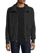 Cashmere Button-zip Cardigan Jacket, Derby Gray/black