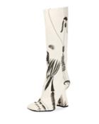 Louis-heel Patterned Canvas Knee Boot